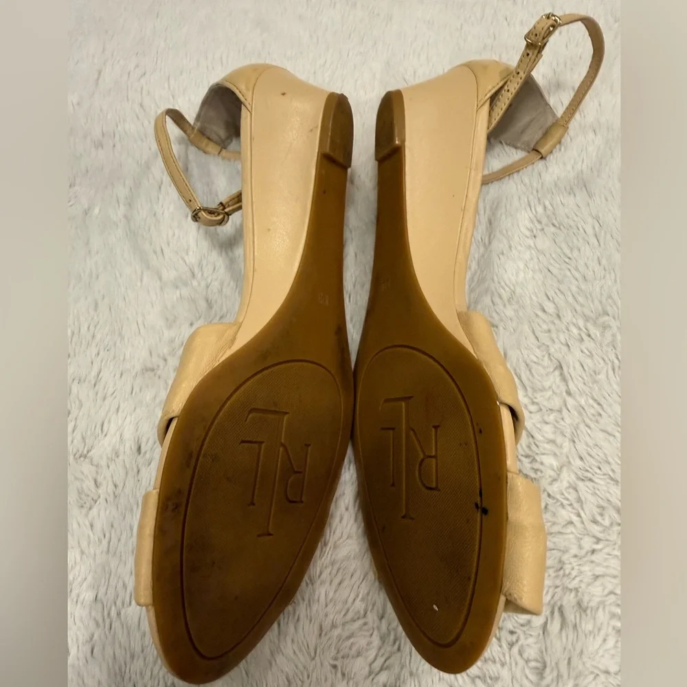 Lauren Ralph Lauren "Mireya" Leather Wedge Sandals Size 10B Tan - Picture 5 of 5